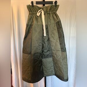 Quilted Olive Green Drawstring A-Line Skirt